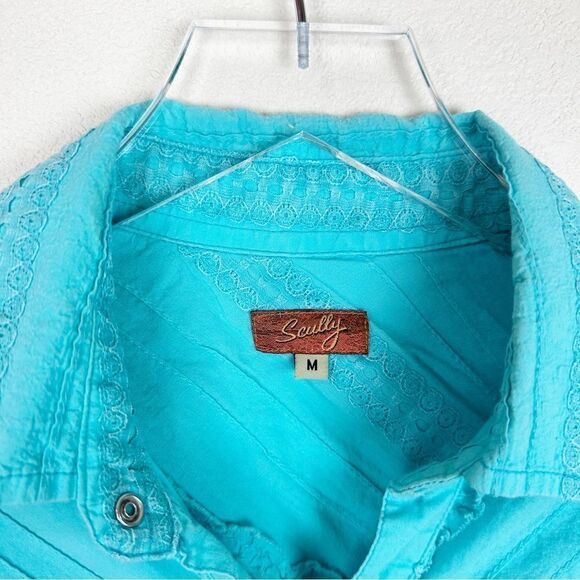 Scully Blue Pearl Snap Button Down Blouse Top Size Medium - Picture 3 of 8